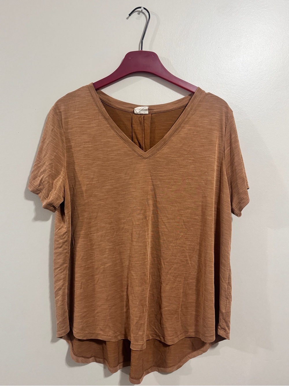 MOD REF Brown V Neck Top XXL Slub Knit High Low Hem Minimalist Everyday Basic